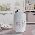 MEKTA HOME BEBEK VE ÇOCUK ODASI Balerin ve Unicorn Kız Desenli Pembe Oyuncak Sepeti