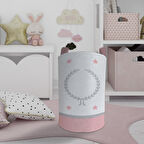 MEKTA HOME BEBEK VE ÇOCUK ODASI Çelenk ve Yıldız Desenli Pembe Gri Çerçeveli Oyuncak Sepeti