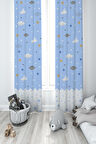 MEKTA HOME BEBEK VE ÇOCUK ODASI Bulut ve Yıldız Desenli 2 Kanat Fon Perde