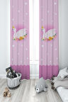MEKTA HOME BEBEK VE ÇOCUK ODASI Pembe Kuğu Desenli 2 Kanat Fon Perde
