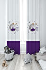 MEKTA HOME BEBEK VE ÇOCUK ODASI Ayda Oturan Mor Prenses Kız Desenli 2 Kanat Fon Perde