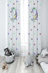 MEKTA HOME BEBEK VE ÇOCUK ODASI Renkli Unicorn Desenli Beyaz 2 Kanat Fon Perde