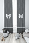MEKTA HOME BEBEK VE ÇOCUK ODASI  Kurdele Desenli Gri 2 Kanat Fon Perde