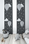 MEKTA HOME BEBEK VE ÇOCUK ODASI Bulutlu Yıldız ve Uçan Balon Desenli 2 Kanat Fon Perde