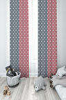 MEKTA HOME BEBEK VE ÇOCUK ODASI Yıldızlı ve İki Renk Desenli 2 Kanat Fon Perde