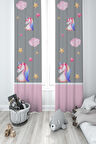 MEKTA HOME BEBEK VE ÇOCUK ODASI Unicorn ve Seksek Desenli 2 Kanat Fon Perde