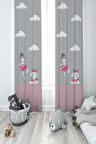 MEKTA HOME BEBEK VE ÇOCUK ODASI Prenses Kız ve Tavşan Desenli Seksekli 2 Kanat Fon Perde