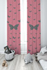 MEKTA HOME BEBEK VE ÇOCUK ODASI Kelebek Desenli Pembe 2 Kanat Fon Perde