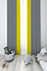 MEKTA HOME BEBEK VE ÇOCUK ODASI Gri Sarı Bulutlu Yıldız Desenli 2 Kanat Fon Perde