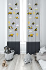 Mekta Home Bebek Ve Çocuk Odası İş Makinelı Gri Yol Desenli 2 Kanat Fon Perde