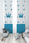 MEKTA HOME BEBEK VE ÇOCUK ODASI Mavi Kral Taç Desenli 2 Kanat Fon Perde
