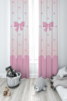 MEKTA HOME BEBEK VE ÇOCUK ODASI Pembe Kurdele ve Yıldız Desenli 2 Kanat Fon Perde