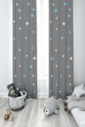 MEKTA HOME BEBEK VE ÇOCUK ODASI Mavi ve Beyaz Yıldız Desenli Çerçeveli 2 Kanat Fon Perde