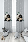 MEKTA HOME BEBEK VE ÇOCUK ODASI Sevimli Panda Desenli 2 Kanat Fon Perde
