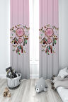 MEKTA HOME BEBEK VE ÇOCUK ODASI Kelebek Desenli Pembe 2 Kanat Fon Perde
