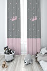 MEKTA HOME BEBEK VE ÇOCUK ODASI Taç Yıldız Desenli Çerçeveli 2 Kanat Fon Perde