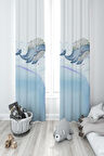 MEKTA HOME BEBEK VE ÇOCUK ODASI Mavi Balina Desenli 2 Kanat Fon Perde