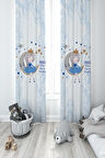 MEKTA HOME BEBEK VE ÇOCUK ODASI Ayda Oturan Kız Desenli Mavi Motifli 2 Kanat Fon Perde