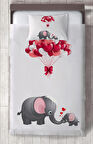 MEKTA HOME BEBEK VE ÇOCUK ODASI Fil ve Kalp Desenli Yatak Örtüsü
