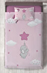 MEKTA HOME BEBEK VE ÇOCUK ODASI Pembe Yıldızlı Fil Desenli Yatak Örtüsü