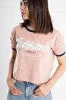 Kadın California Baskılı Crop T-Shirt