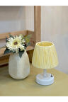 Butter Yellow - Sarı Rafya & Hasır Led Kablosuz Pilli Masa Lambası - Alt Beyaz