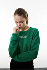 Bel Korse Detaylı Crop Slogan Baskılı Sweatshirt