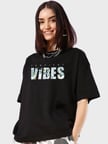 Baskılı Oversize T-shirt - Siyah