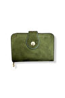 Fermuarlı Kadın Süet Cüzdan, Yeşil , Çok Bölmeli, Metal Düğmeli