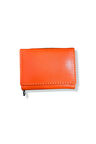 Kompakt Mini Cüzdan, Fermuarlı, Turuncu Deri, 3 Bölmeli, Kartlık