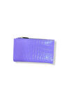 Kadın Cüzdan, Mor Renk, Timsah Derisi Desenli, Fermuarlı, Çoklu Kart Bölmeli