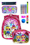 Kız Çocuk Okul Çantası Seti, Pembe Sırt Çantası ve Beslenme Çantası, Kalem Kutusu ve Kırtasiye Malzemeleri