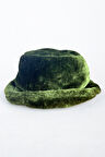 Kadın Kadife Fötr Şapka, Yeşil, Peluş Kumaş