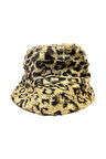 Kadın Leopar Desenli Peluş Kova Şapka, Kışlık Yumuşak Bucket Hat