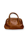 Örgü Desenli Deri El Çantası, Kahverengi, Klasik Model