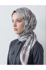 Bushu Çiçekli Twill Eşarp Gri Mavi