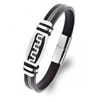 Moncuk Design Meander Motifli Çelik Halatlı Deri Erkek Bileklik 33514B17D1