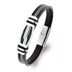 Moncuk Design Deri Kordonlu Çelik Halat Erkek Bileklik 33514B17D6