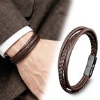 Moncuk Design Kahverengi Deri Erkek Bileklik – Titanyum Çelik Manyetik Kilitli 33513B14D4