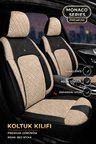 VW Passat B6 2005-2011 Uyumlu Monaco Serisi Eviza Deri Detaylı Bej Siyah Koltuk Kılıfı