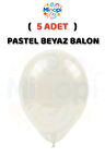 ( 5 Adet ) Beyaz Balon 12'' Lateks Pastel Balon Doğum Günü Organizasyon Süsleme