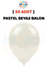 ( 50 Adet ) Beyaz Balon 12'' Lateks Pastel Balon Doğum Günü Organizasyon Süsleme