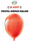 ( 25 Adet ) Kırmızı Balon 12'' Lateks Pastel Balon Doğum Günü Organizasyon Süsleme