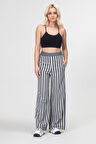 Bold and Young Beli Lastikli Çizgili İpliği Boyalı Bol Palazzo Pamuklu Pantolon