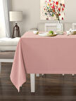 Pastel Türk Gülü Rengi Masa Örtüsü Kadife Dokulu Leke Tutmaz