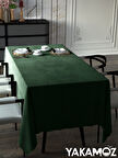 Yakamoz Sarmaşık Yeşili Kadife Dokulu Masa Örtüsü  Dertsiz Velvet Touch Serisi 