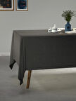 PERLE Koyu Gri Keten Dokulu Masa Örtüsü