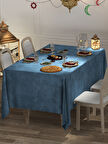 FAVOLLİ Kadife Dokulu Derin Mavi Rengi Masa Örtüsü