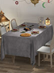 FAVOLLİ Kadife Dokulu Gri Renk Masa Örtüsü