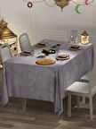 FAVOLLİ Kadife Dokulu Gümüş Grisi Masa Örtüsü